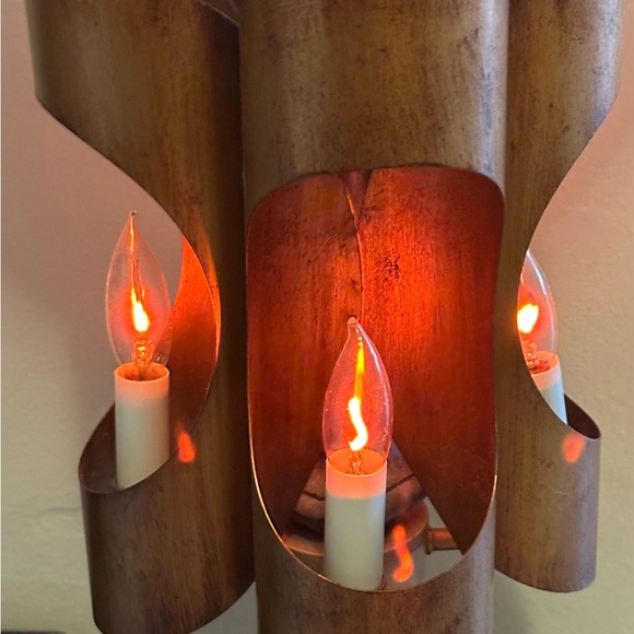 RARE Vintage 1950’s Brutalist Curved COPPER & Wood Statement Table Lamp working - Picture 8 of 11